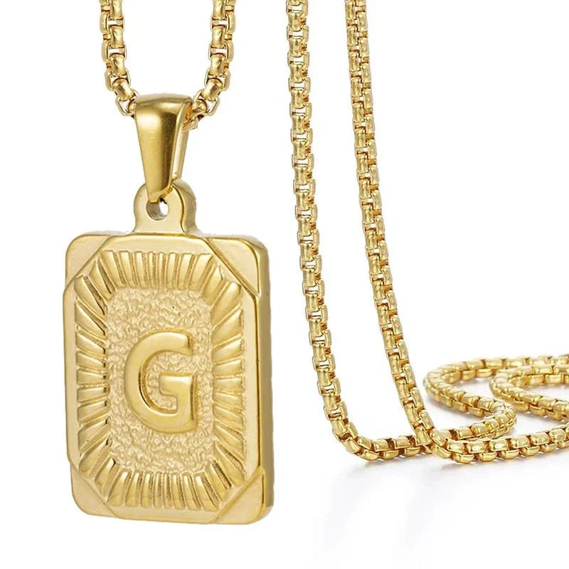 textured rectangle letter initial necklace