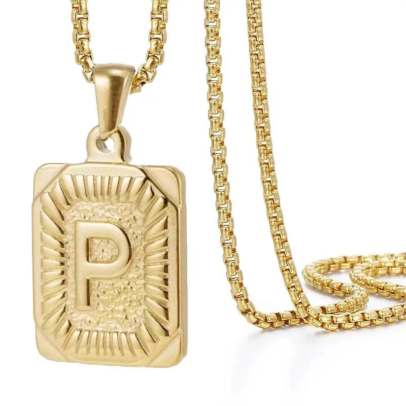 textured rectangle letter initial necklace