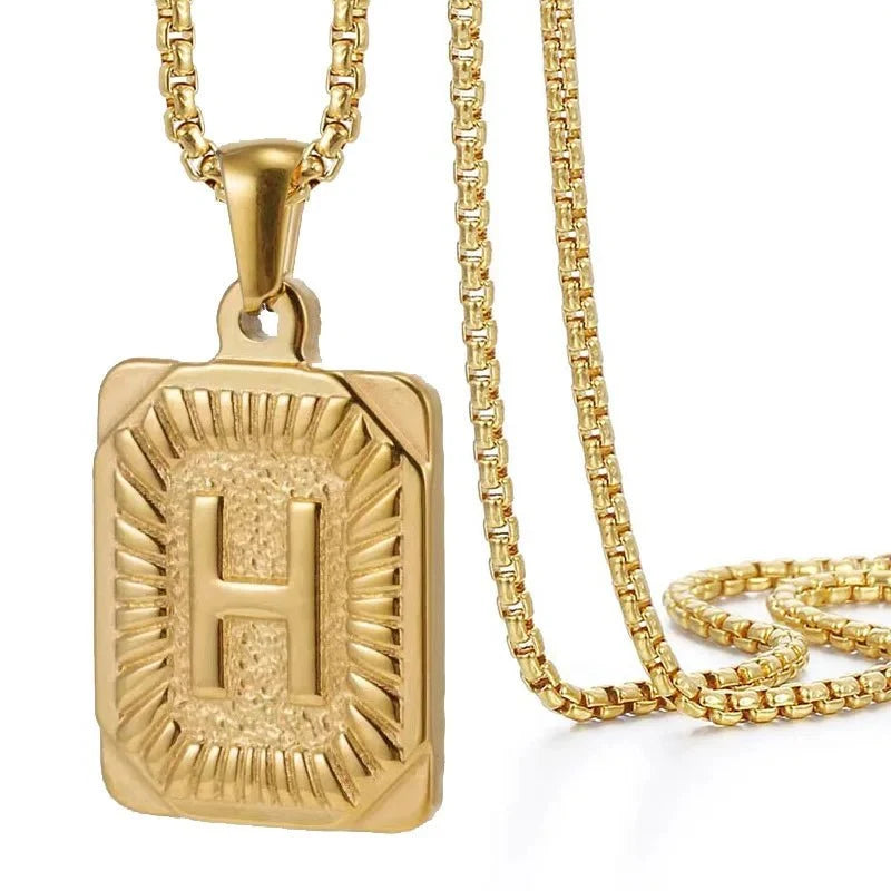 textured rectangle letter initial necklace