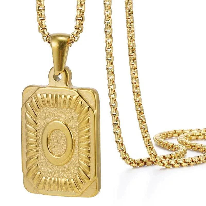 textured rectangle letter initial necklace