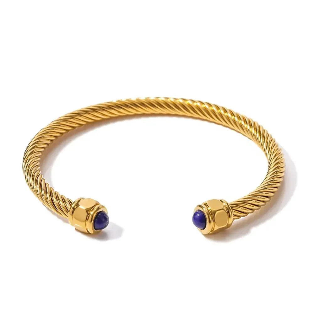 Twisted Gem Stone Ends Bangle Bracelet