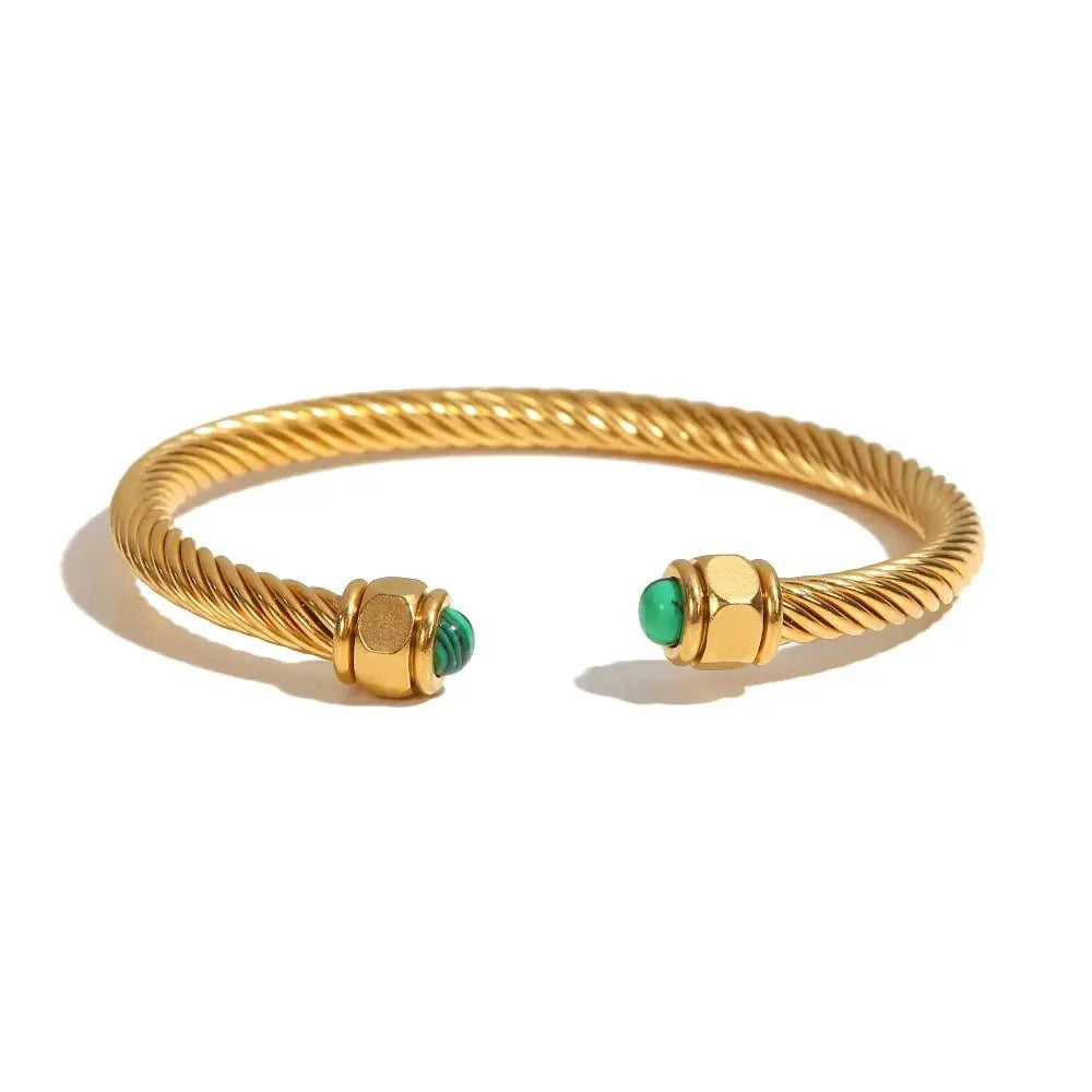Twisted Gem Stone Ends Bangle Bracelet