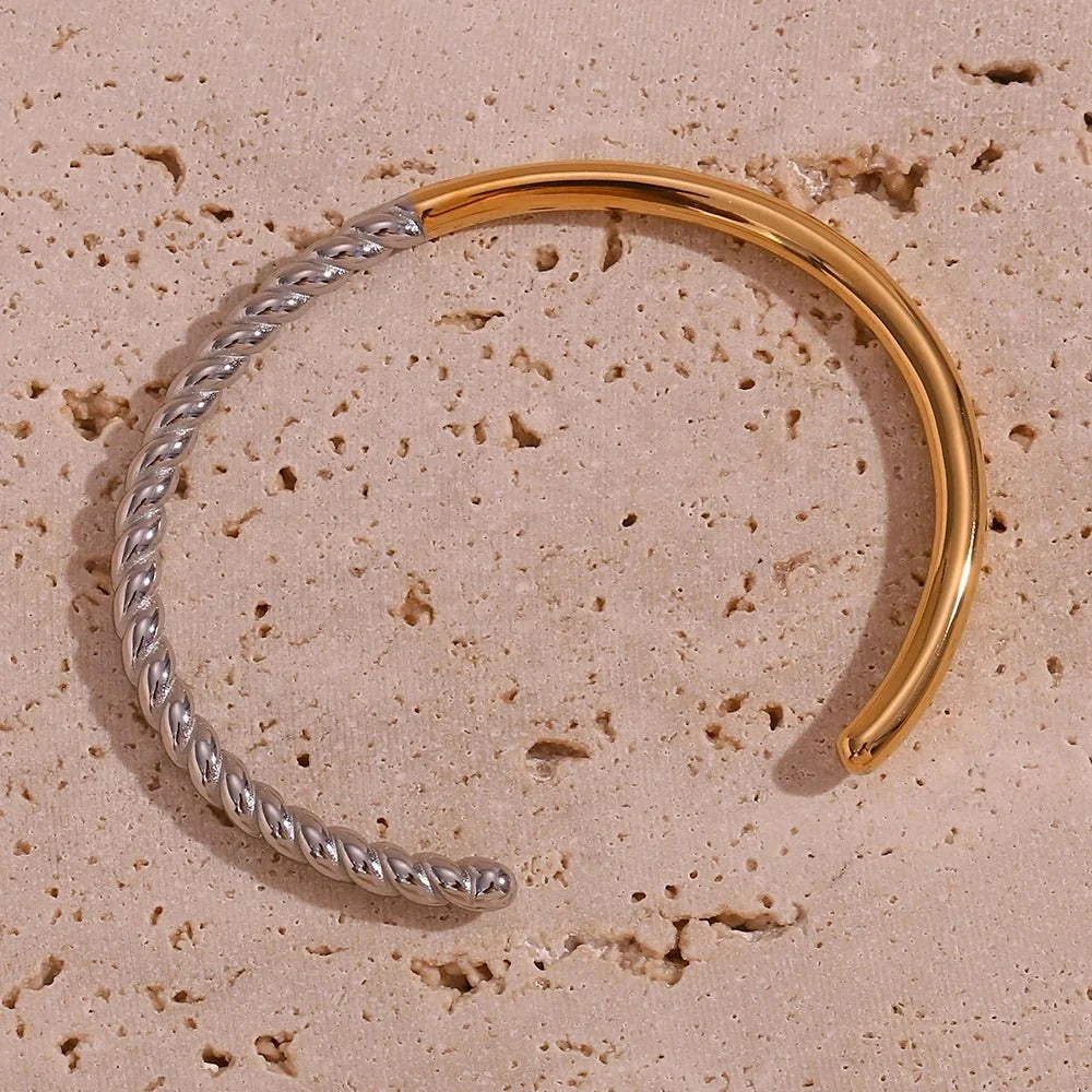 Twisted Half Two Tone Cuff Bracelet