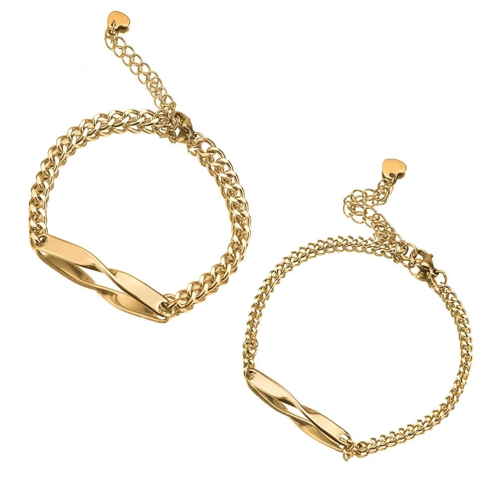Twisted Name & Date Couples Bracelets in gold
