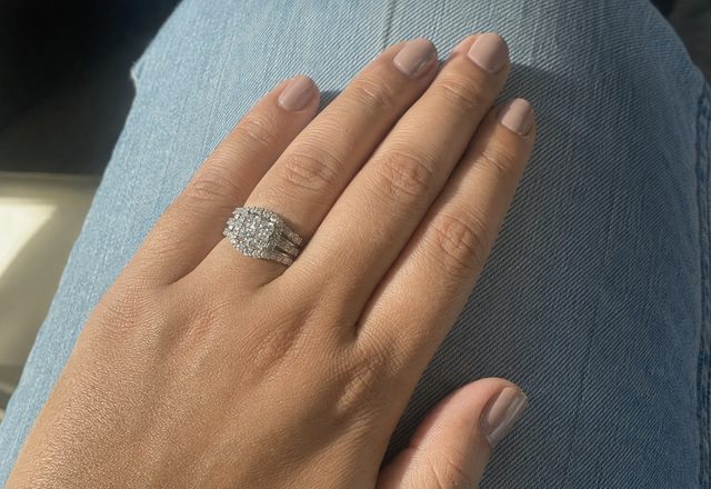 5-in-1 Diamond Accented Ring Stack worn by a customer