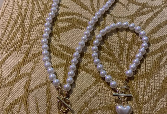 2pc Beaded Heart Pendant Bracelet and Necklace Set worn by a customer