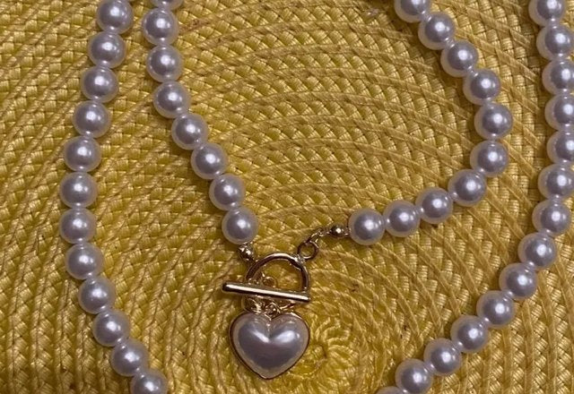 2pc Beaded Heart Pendant Bracelet and Necklace Set worn by a customer