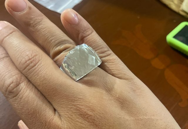 Boho Chunky Crystal Ring worn by a customer