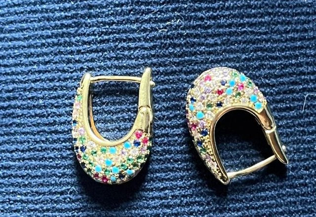 Chunky Glittering Diamond Hoop Earrings worn by a customer