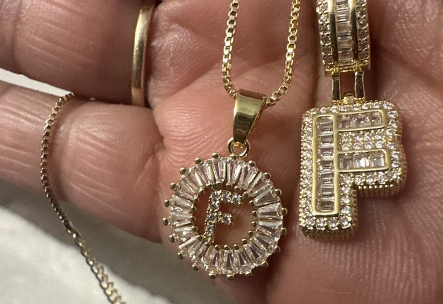 2pc 14k Diamond Letter Initial Necklaces worn by a customer