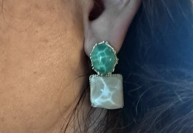 Enamel Geometric Oval Square Earrings worn by a customer