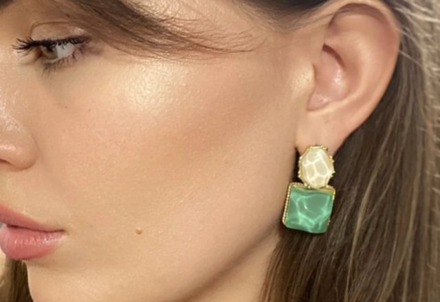 Enamel Geometric Oval Square Earrings worn by a customer
