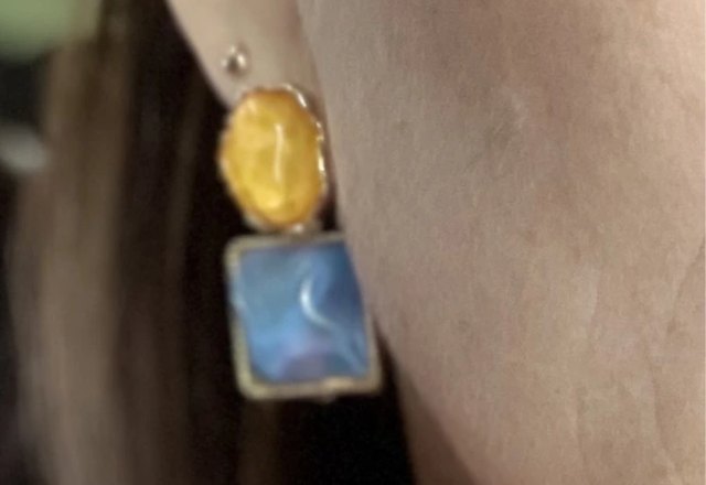 Enamel Geometric Oval Square Earrings worn by a customer