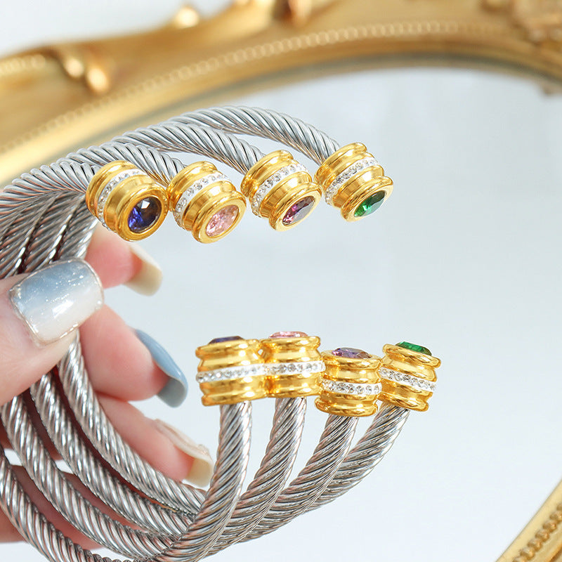 Personalized Birthstone Ends Twist Cuff Bracelets