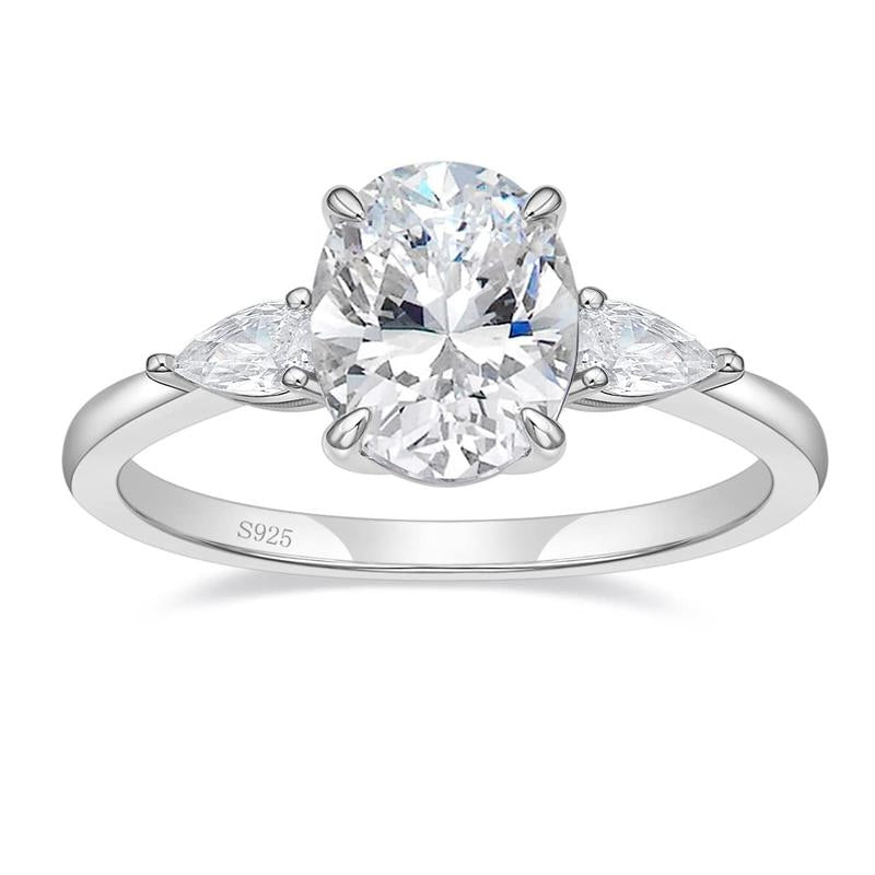 S925 Elegant Pear Accented Oval Brilliant Cut Ring