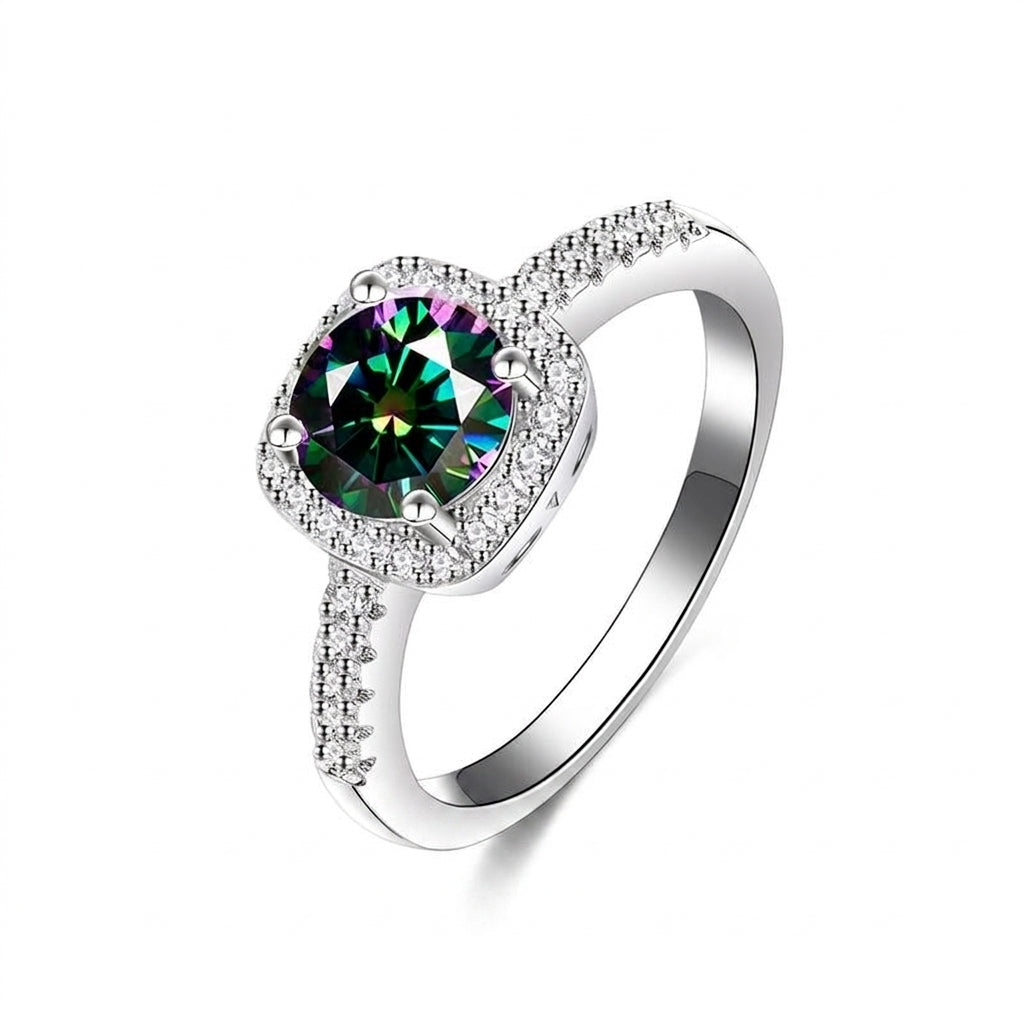 Peacock Blue Square Halo Ring