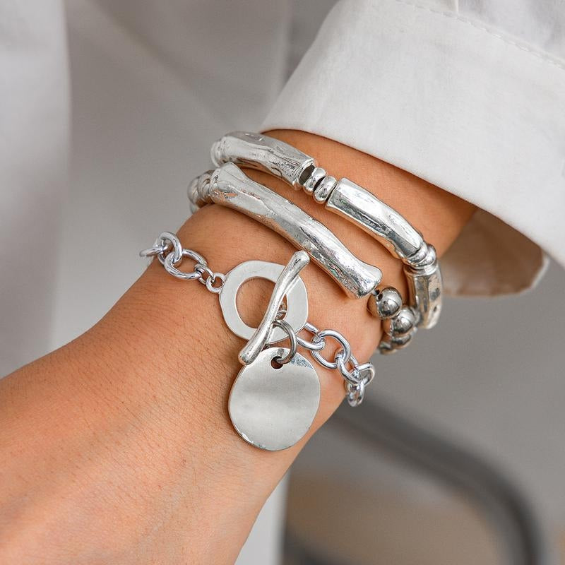 3pc Chunky Lock & Toggle Clasp Bracelet Stack