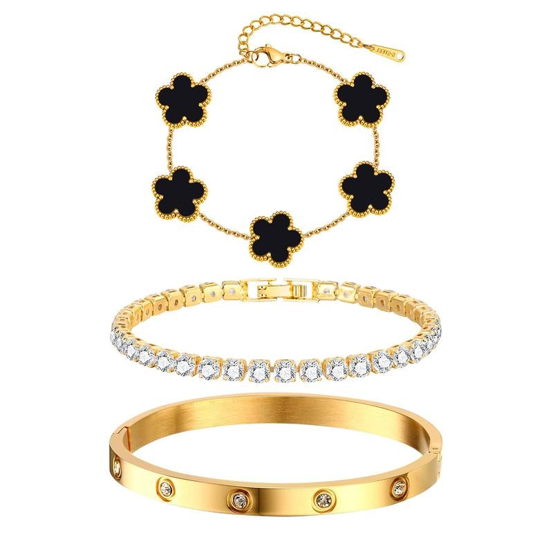 18k 3pc Elegant Bracelet Stack in black