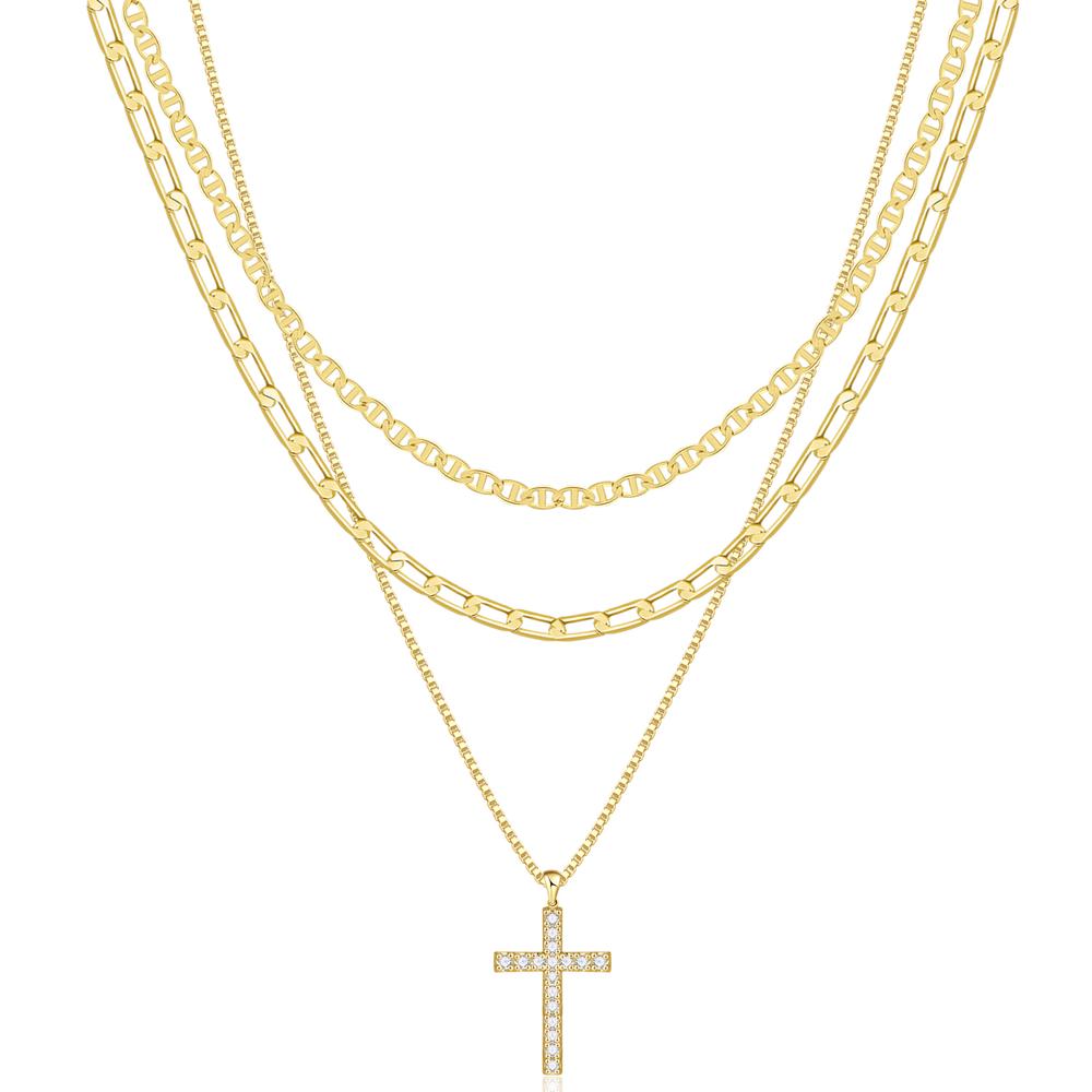 3pc 14k Layered Cross Necklace Stack in gold