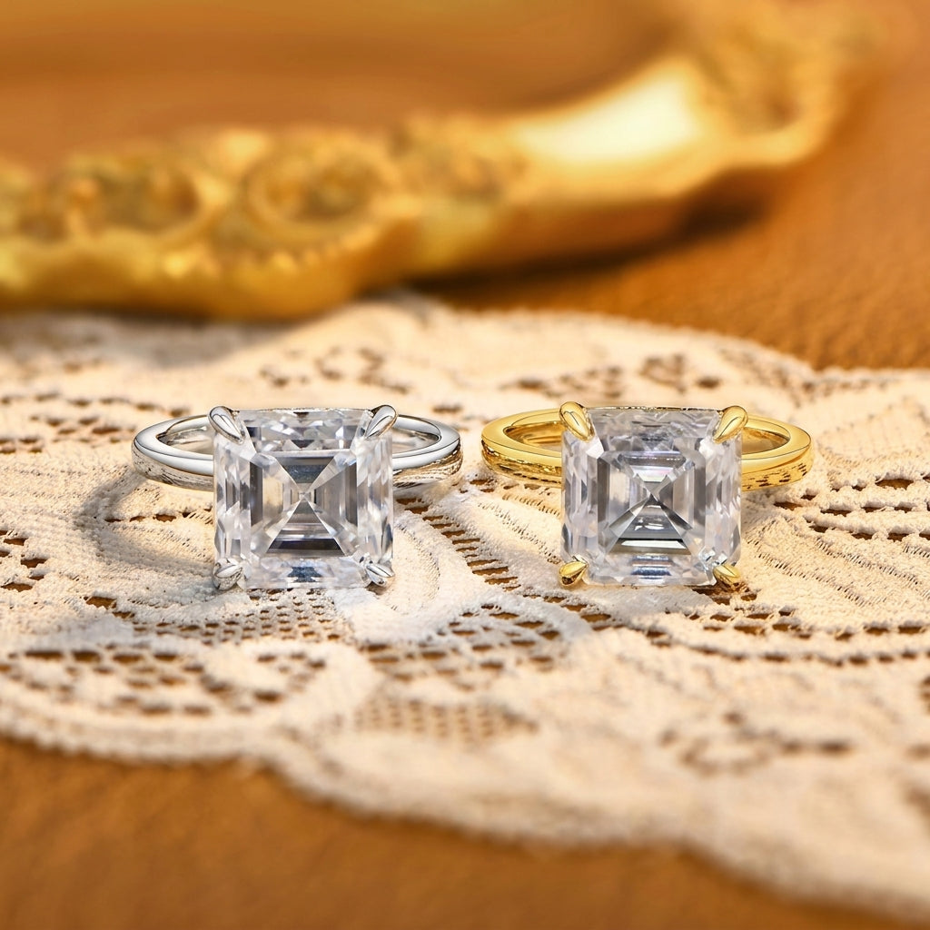 S925 Asscher Cut Moissanite Ring