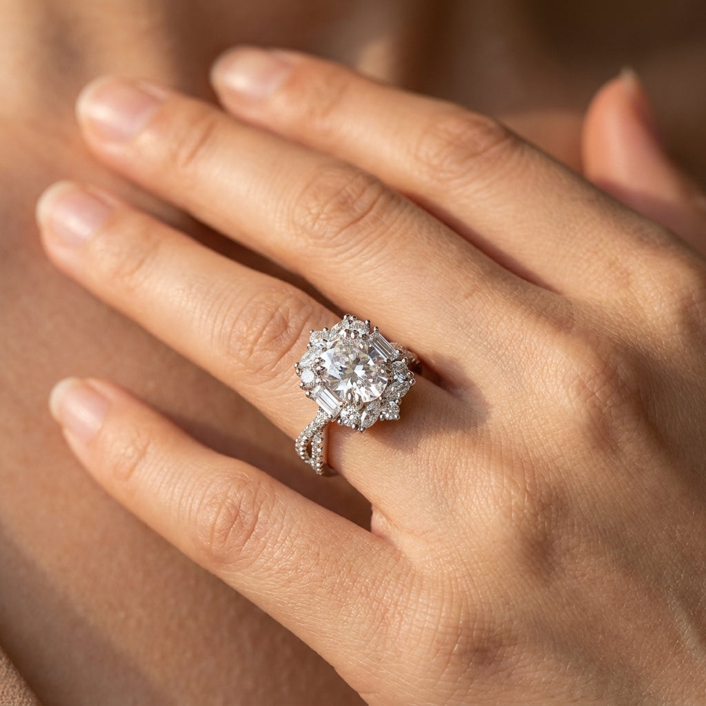 Oval Cut Halo Statement Ring