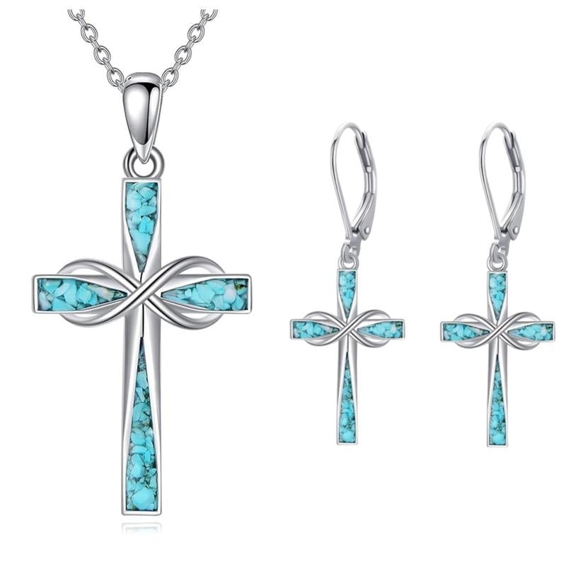 Turquoise Accented Infinity Cross Faith Necklace