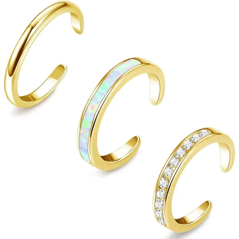 3pc 14k Opal Toe Rings in gold