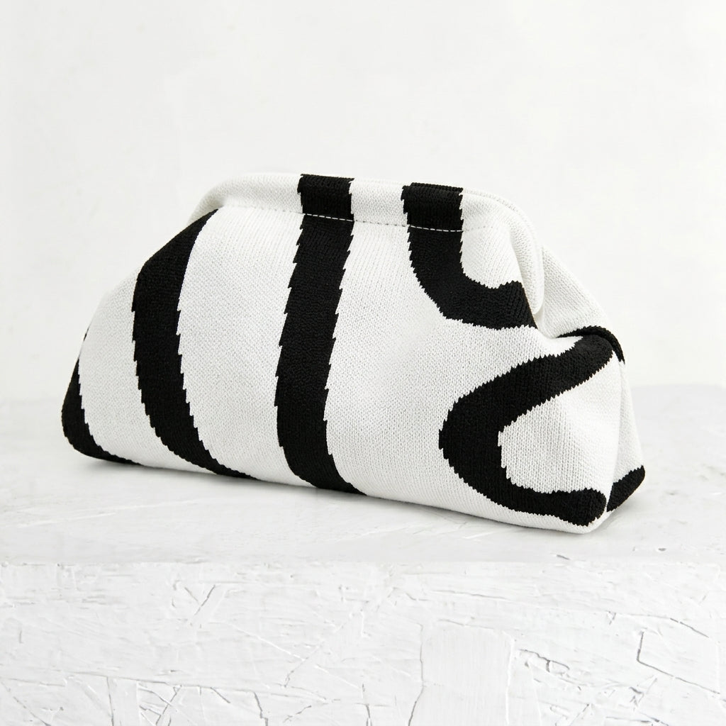 Woven Striped Pouch Clutch