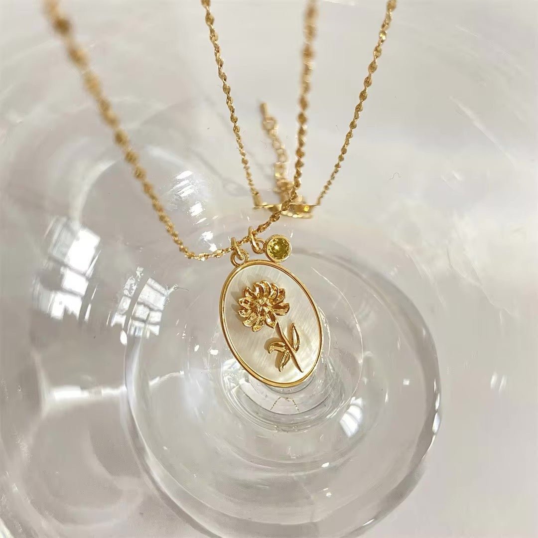 14k dainty birth month stone flower charm necklace
