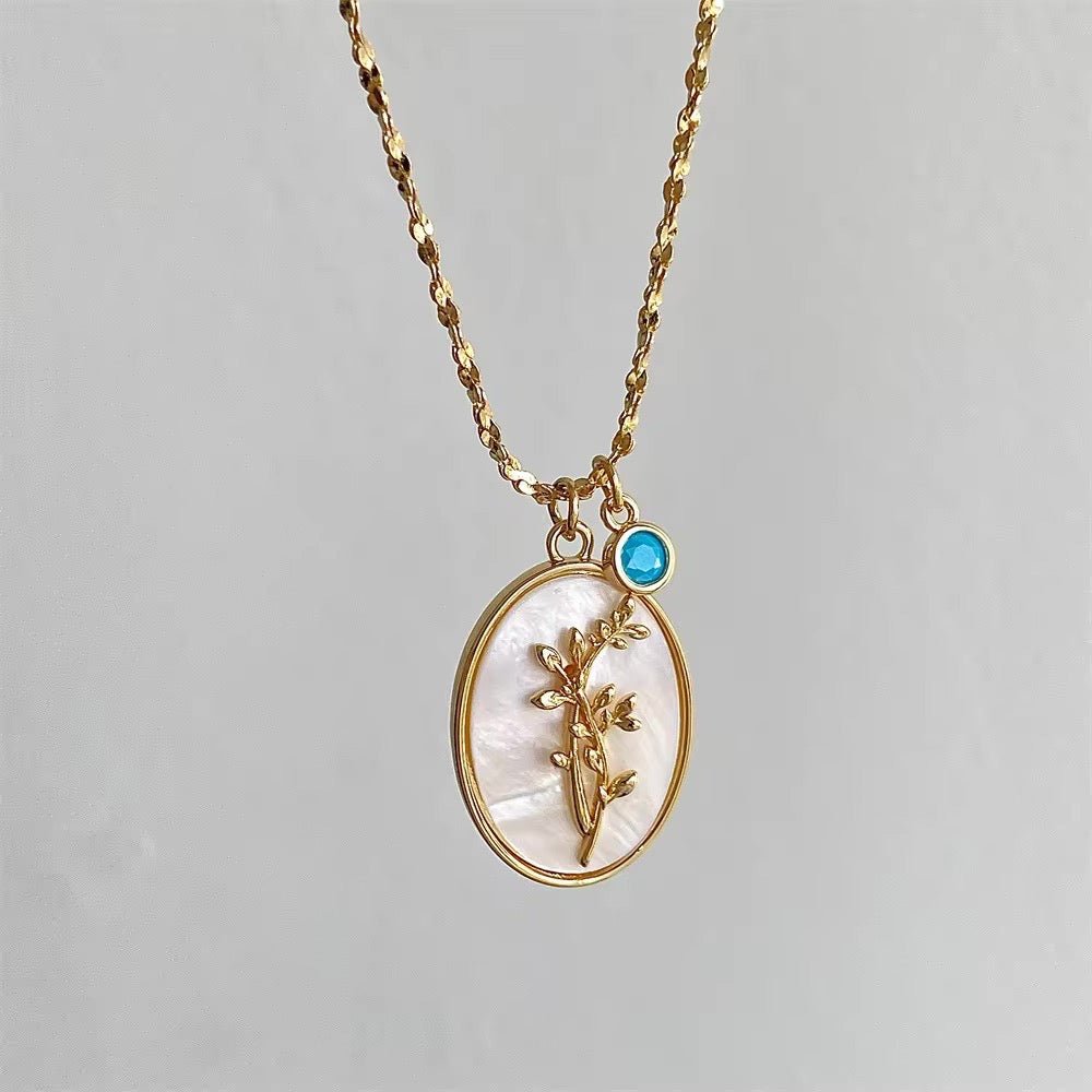 14k dainty birth month stone flower charm necklace