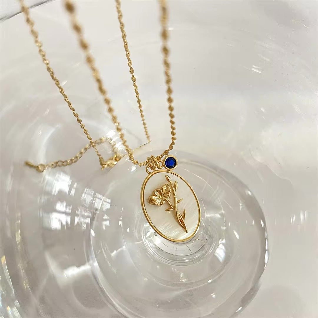 14k dainty birth month stone flower charm necklace