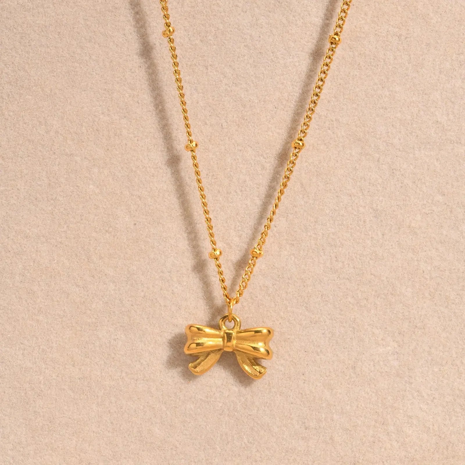 14k Dainty Feminine Bow Necklace