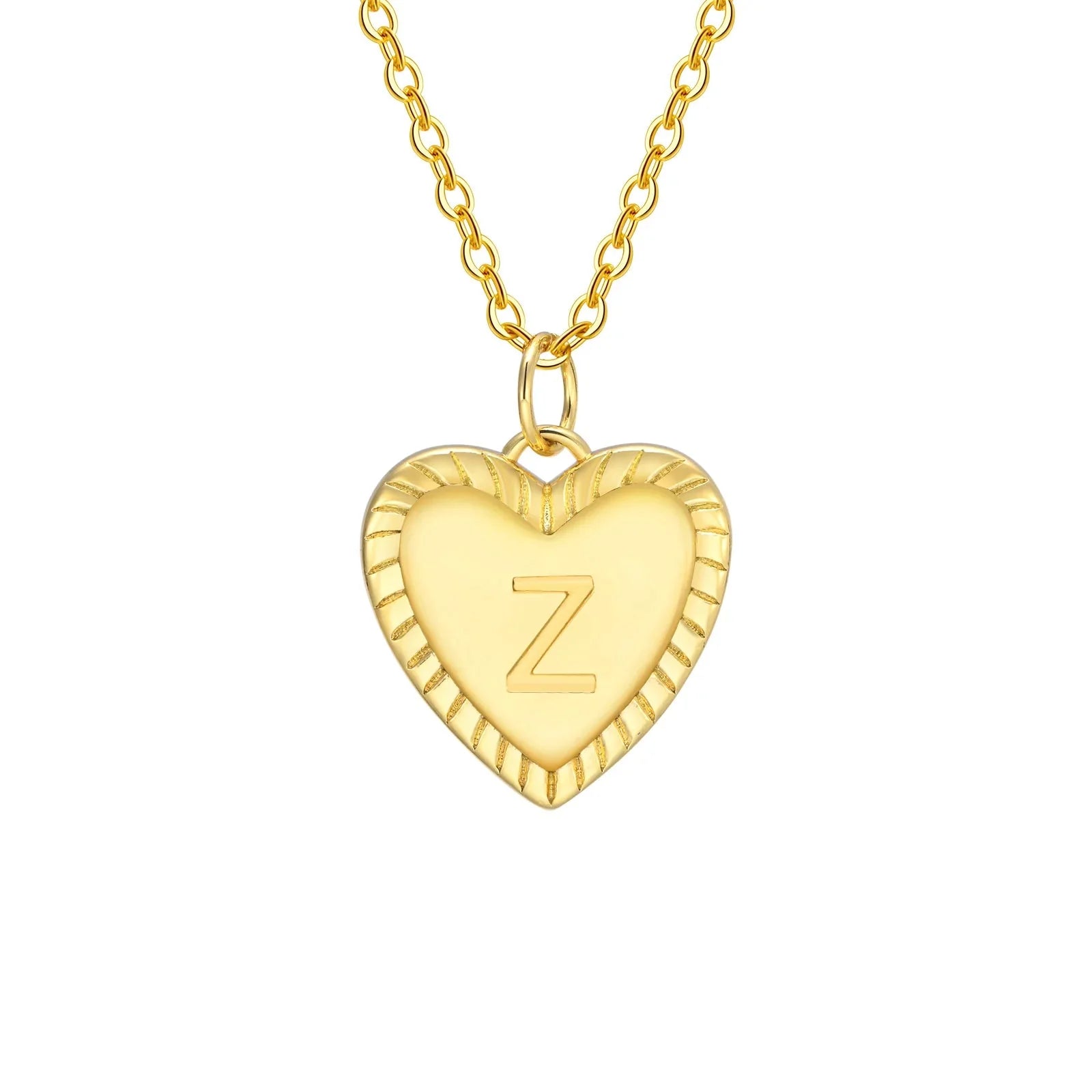 14k dainty heart pendant letter initial necklace