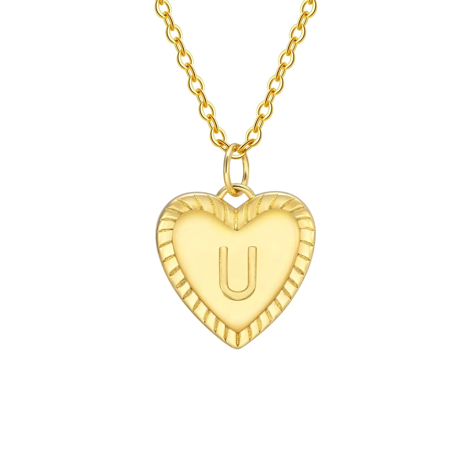 14k dainty heart pendant letter initial necklace