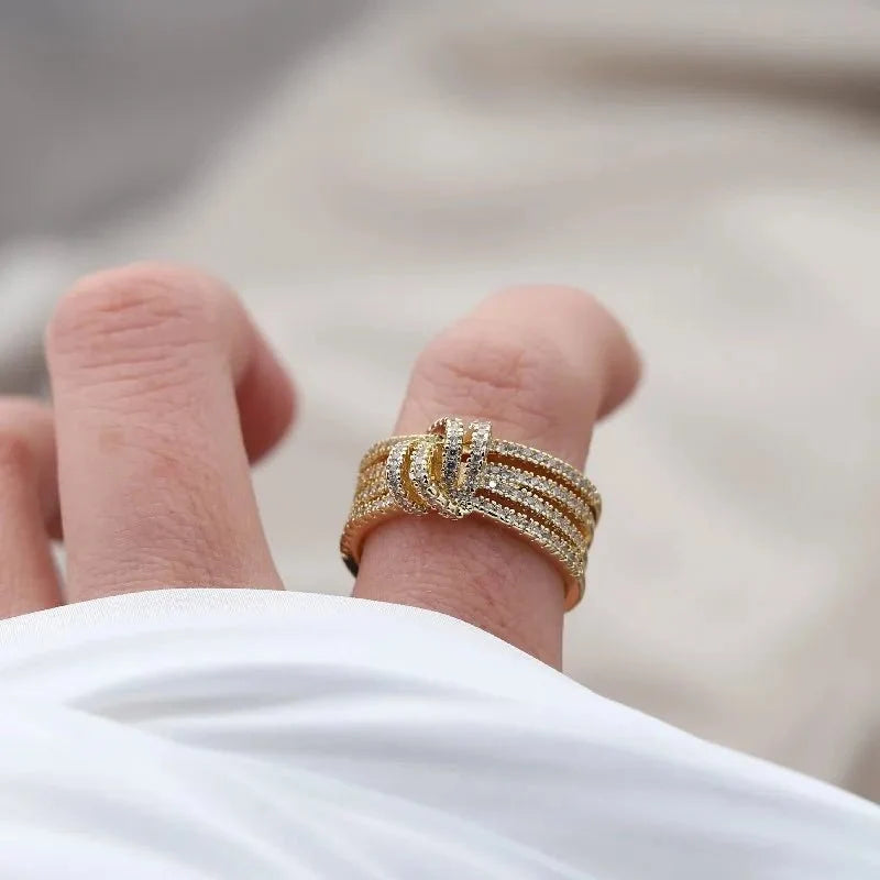 14k Dainty Layered Diamond Knot Ring in gold