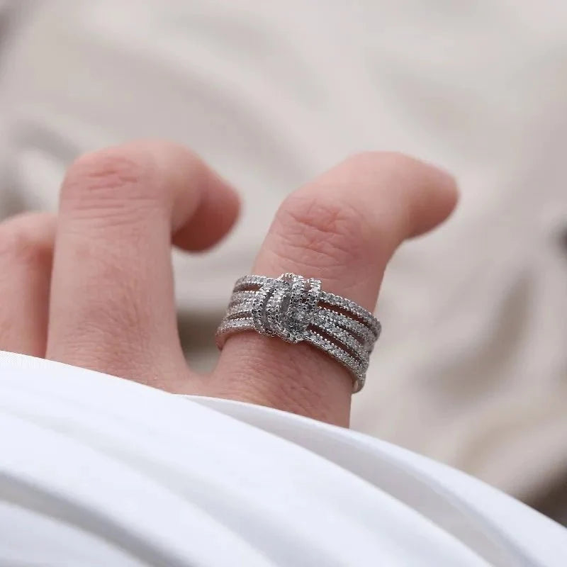 14k Dainty Layered Diamond Knot Ring in silver
