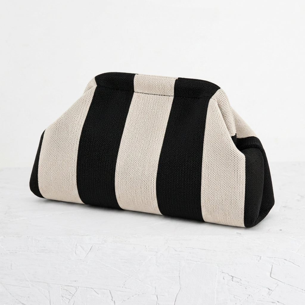 woven striped pouch clutch