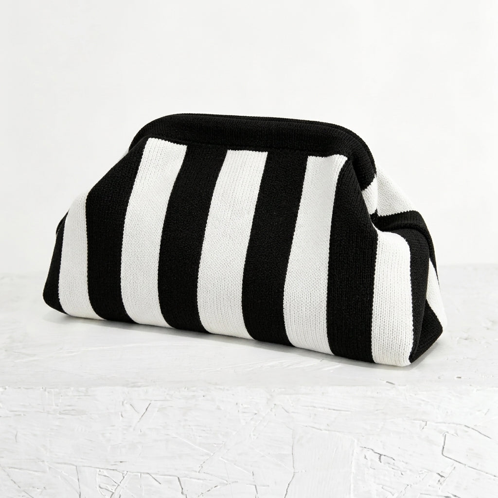 woven striped pouch clutch