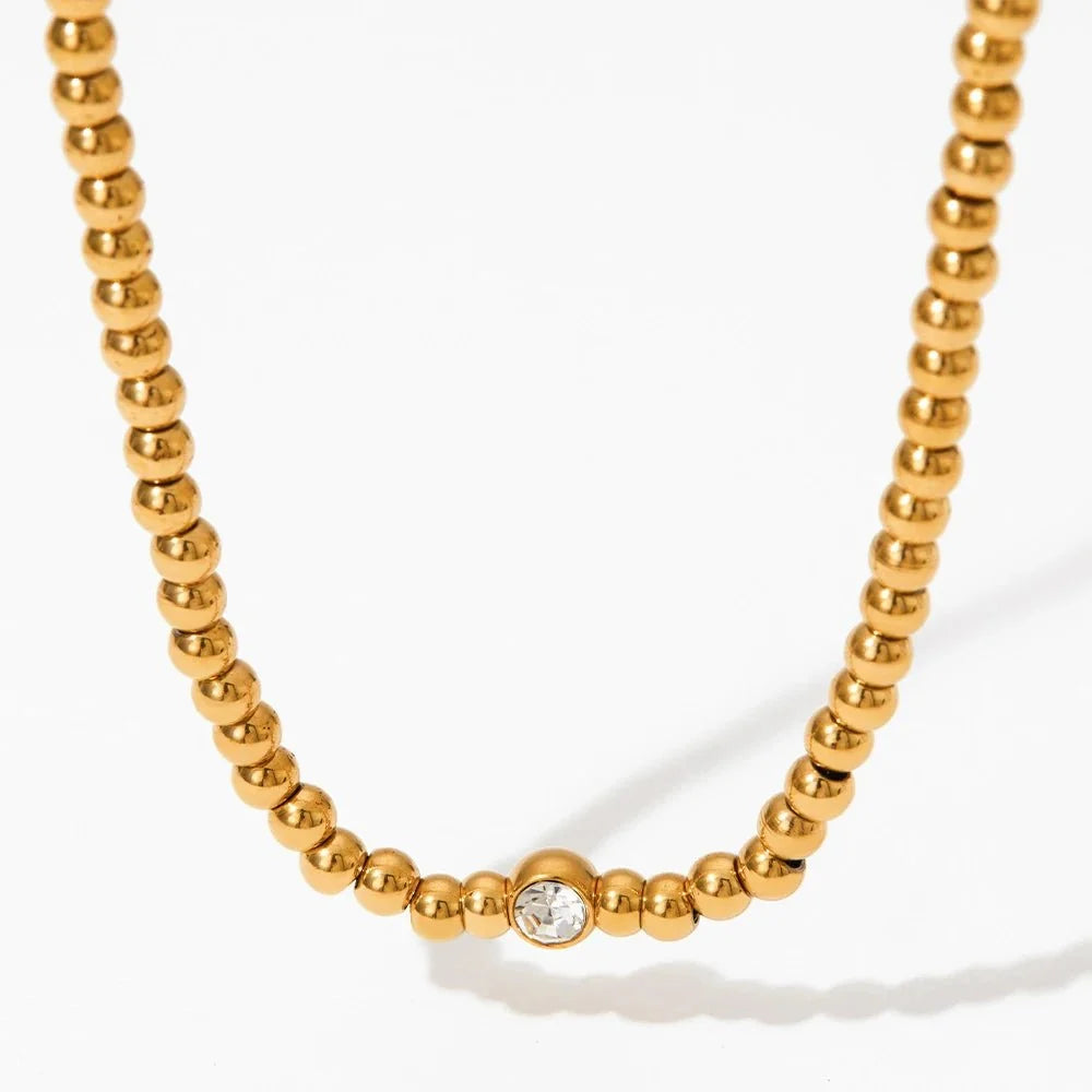 18k Beaded Diamond Center Necklace and Bracelets in gold