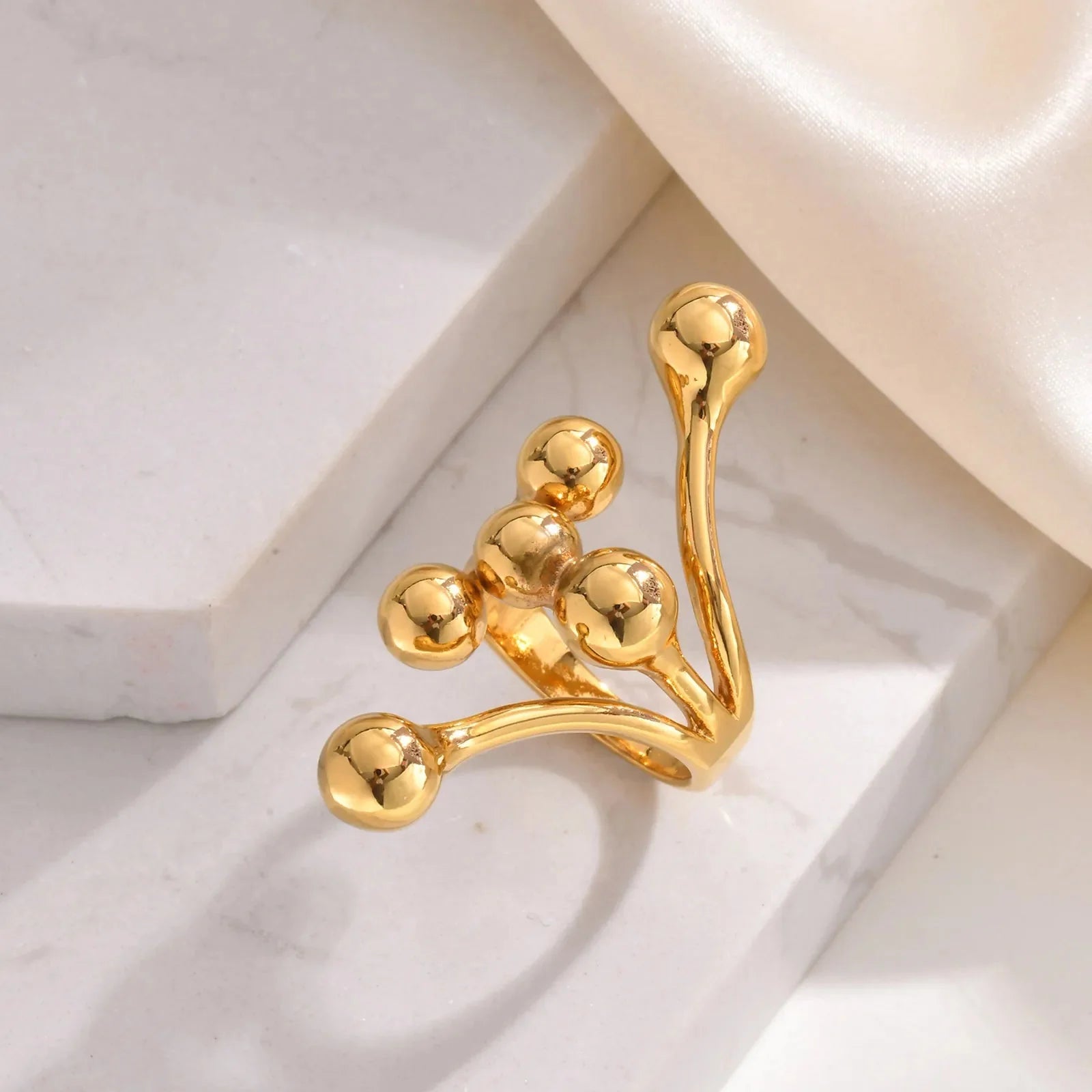18k Bold Layered Ball Wrap Ring