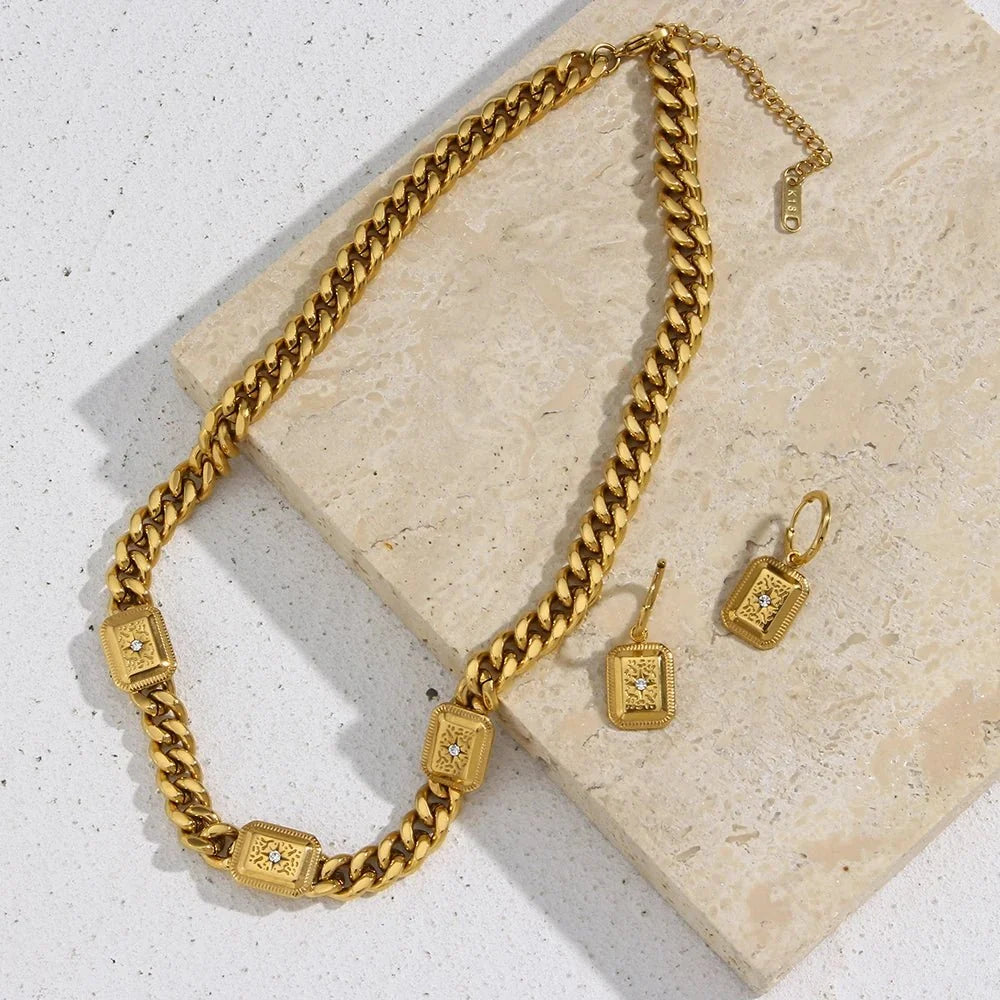 18k Cuban North Star Tarot Necklace and Earring