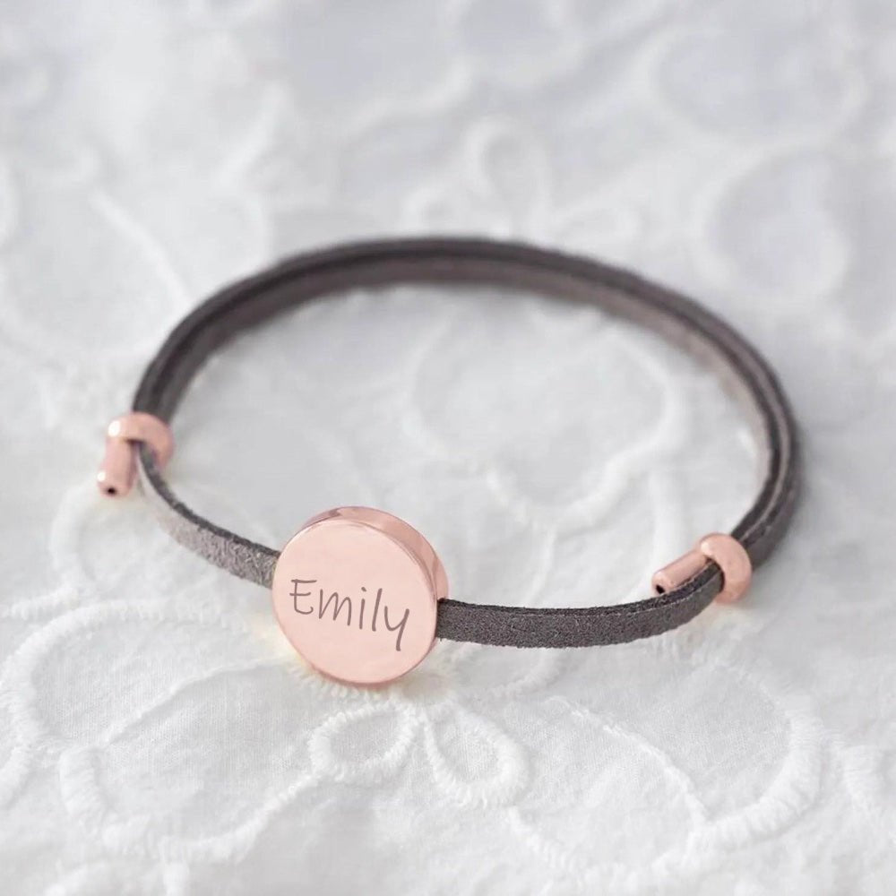 18k Custom Suede Circle Name Bracelet in rose gold