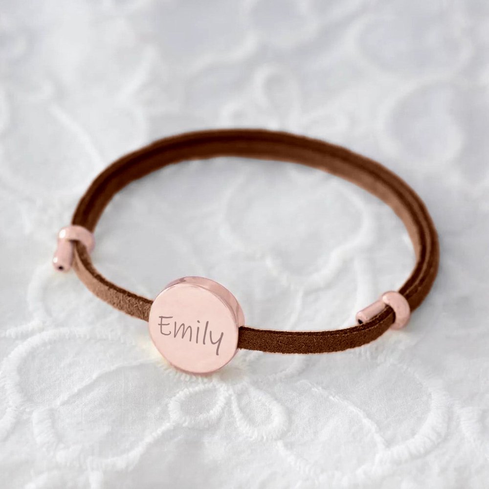 18k Custom Suede Circle Name Bracelet in rose gold