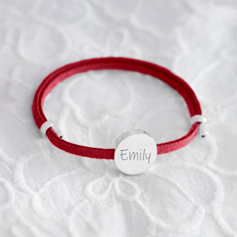 18k Custom Suede Circle Name Bracelet in silver
