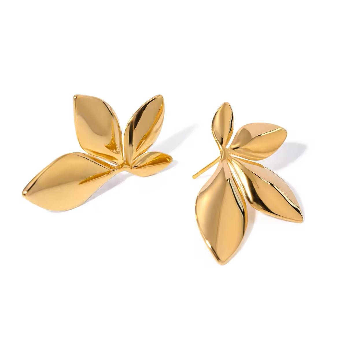 18k glamorous gold floral stud earrings ring