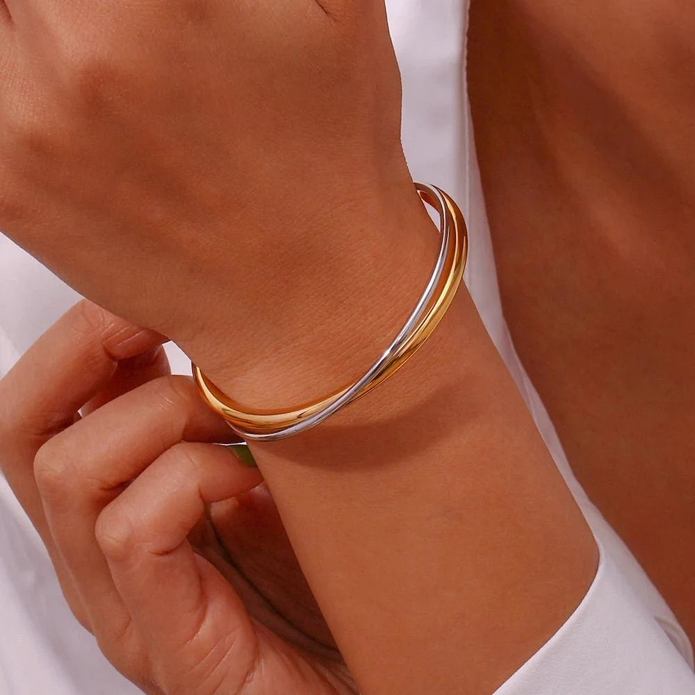 18k Intersect Cross Cuff Bracelet in two tone