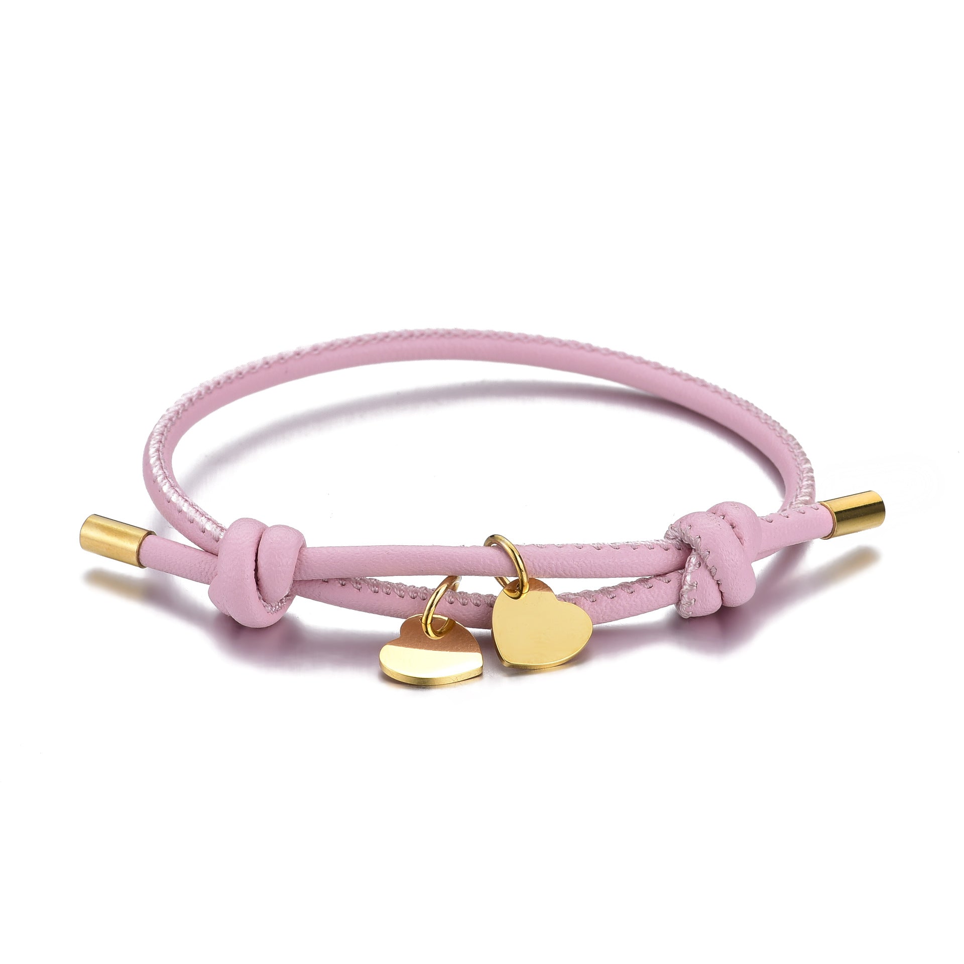 18k Personalized Leather Heart Charm Bracelet