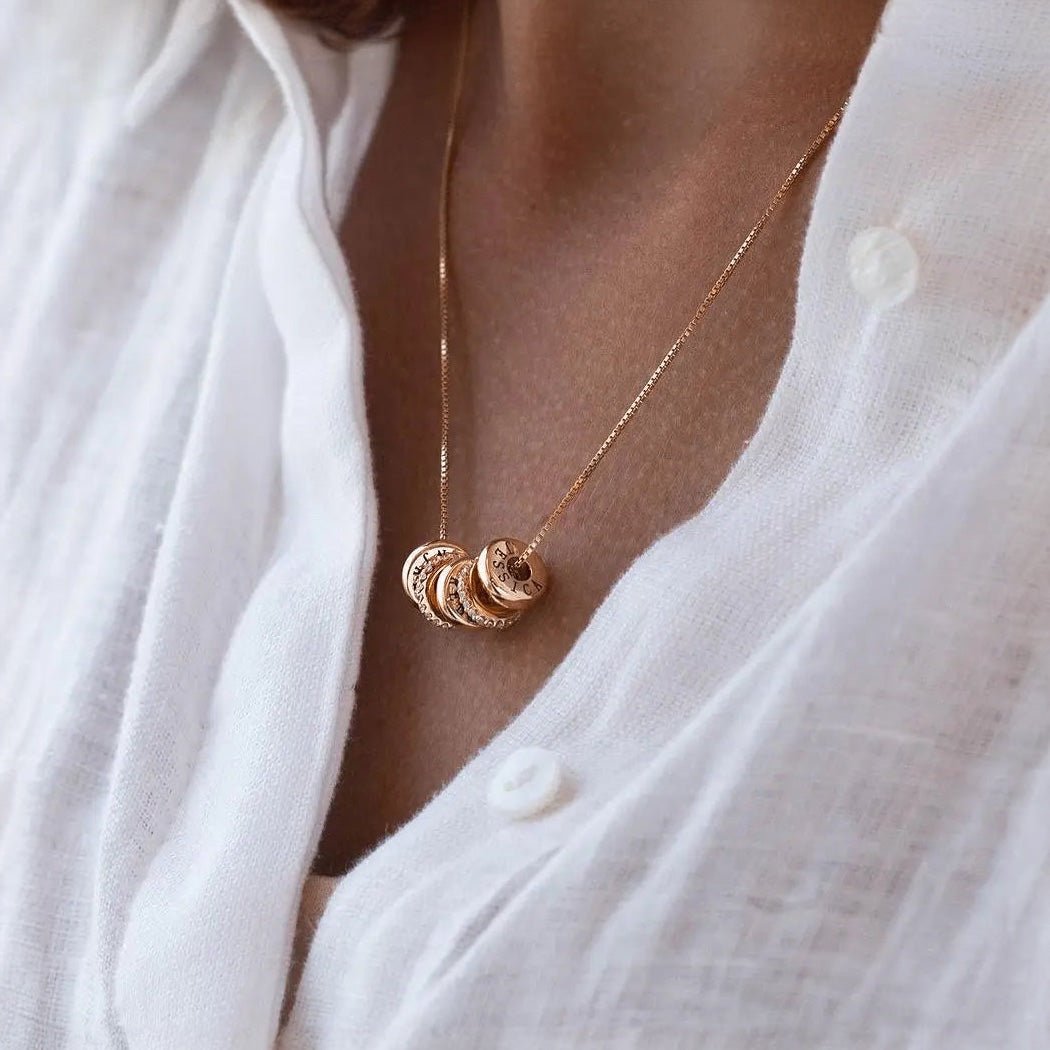 18k Personalized Name Dainty Diamond Disc Necklace in rose gold