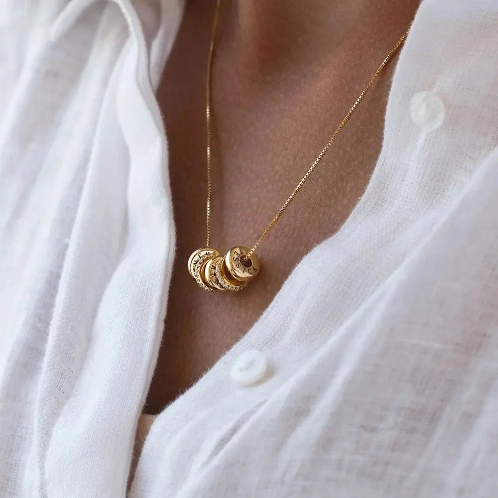 18k Personalized Name Dainty Diamond Disc Necklace in gold