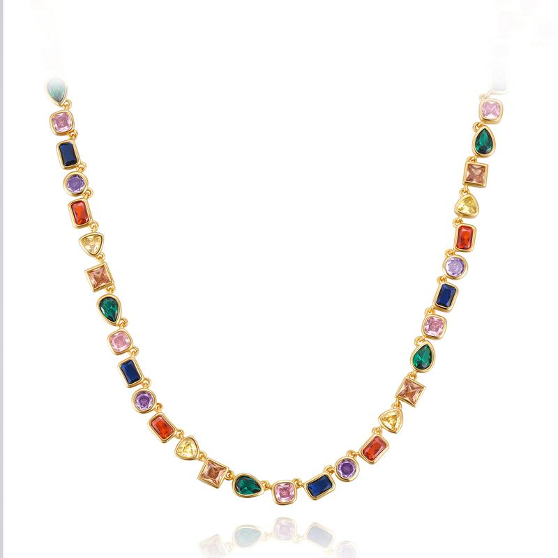 18k Colorful Shaped Gem Tennis Necklace